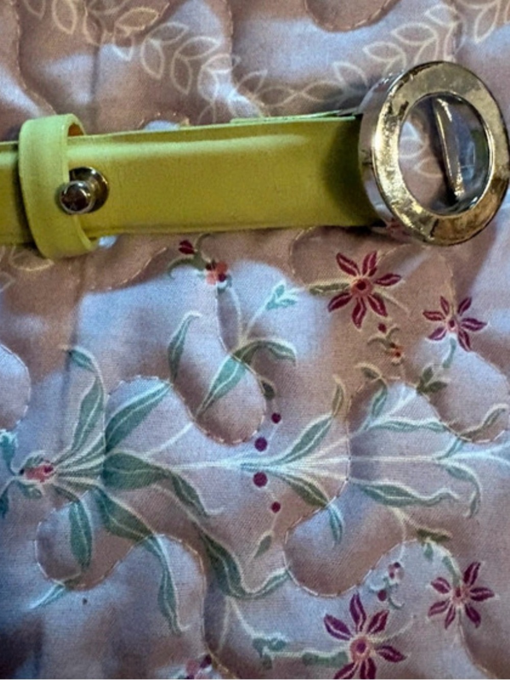Women’s Lime Green Leather Belt with Silver Ring Buckle